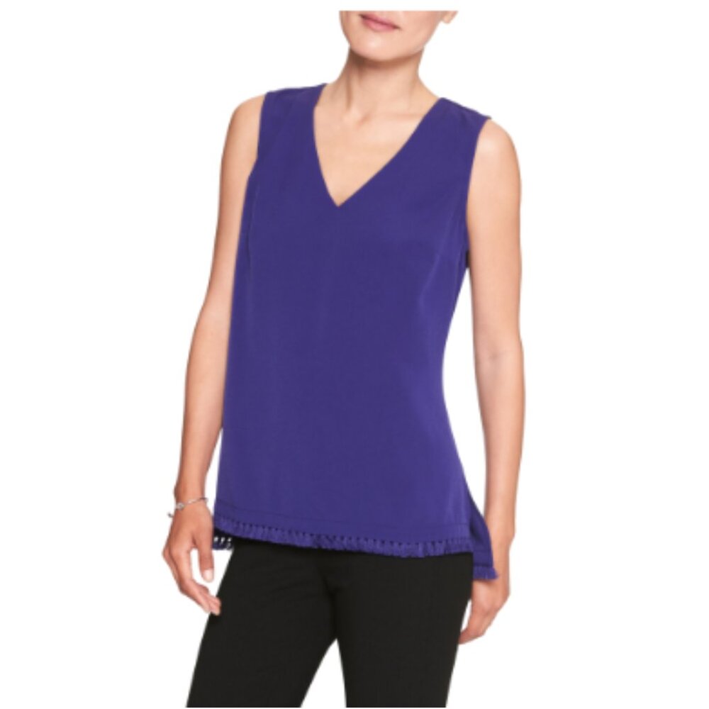 Banana Republic Factory Purple V-Neck Sleeveless Fringe Hem Top Women's Large - Picture 7 of 8